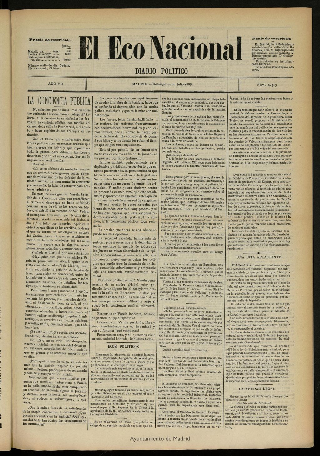 Miniatura de El Eco Nacional de 22 de julio de 1888, nº 2313