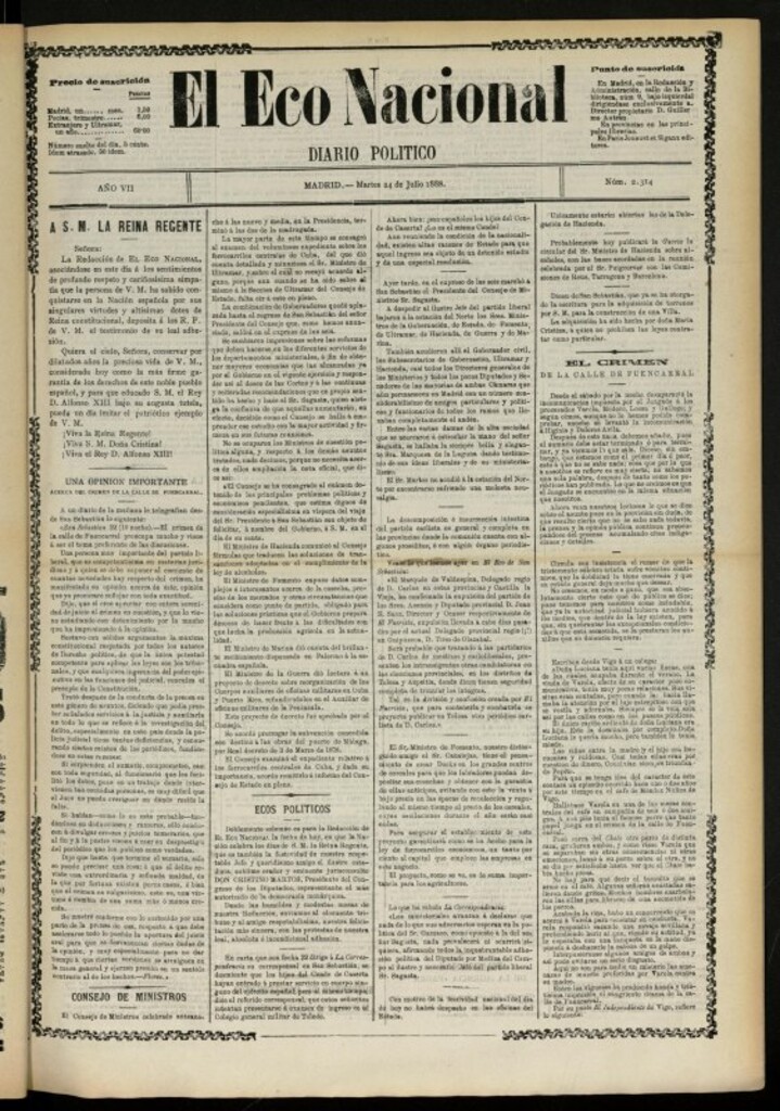 Miniatura de El Eco Nacional de 24 de julio de 1888, nº 2314