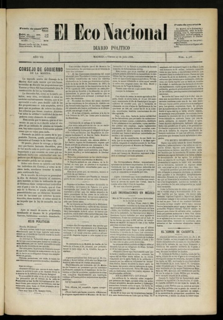 Miniatura de El Eco Nacional de 27 de julio de 1888, nº 2316