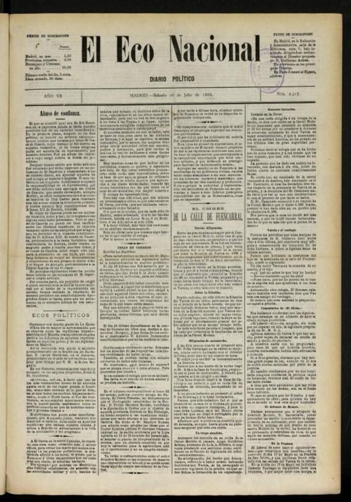 Miniatura de El Eco Nacional de 28 de julio de 1888, nº 2317