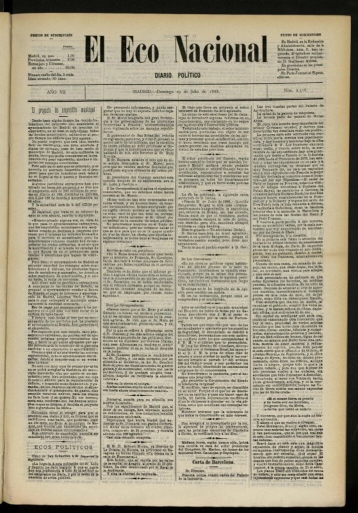 Miniatura de El Eco Nacional de 29 de julio de 1888, nº 2318