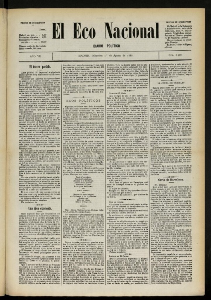 Miniatura de El Eco Nacional de 1 de agosto de 1888, nº 2320
