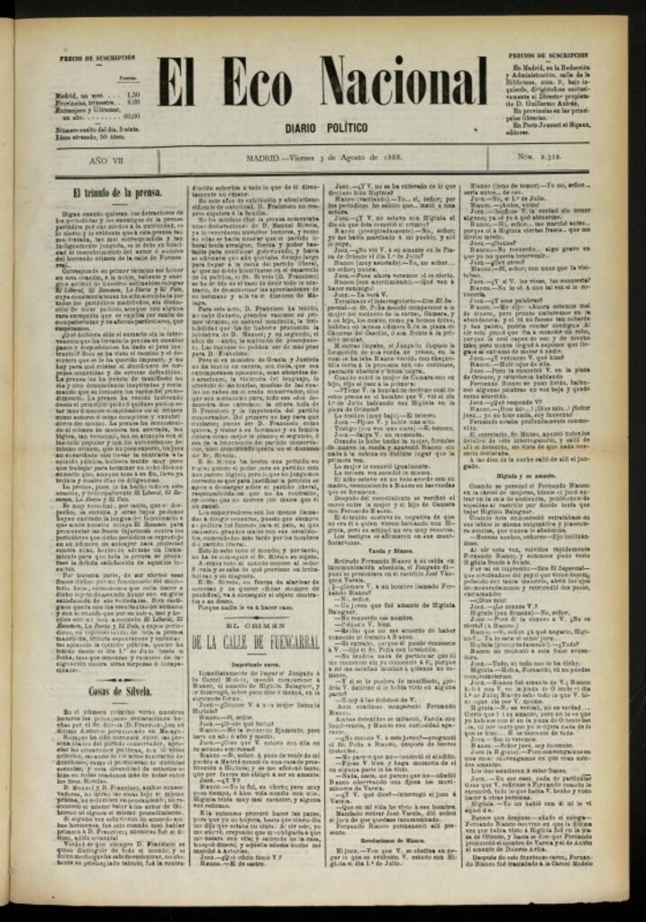 Miniatura de El Eco Nacional de 3 de agosto de 1888, nº 2322