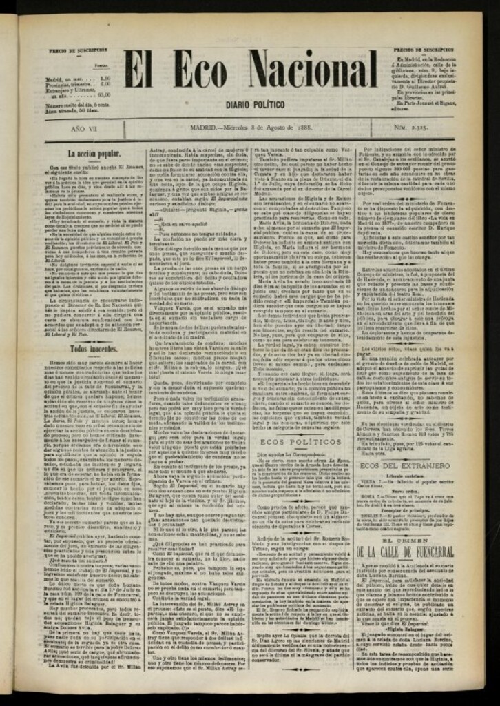 Miniatura de El Eco Nacional de 8 de agosto de 1888, nº 2325