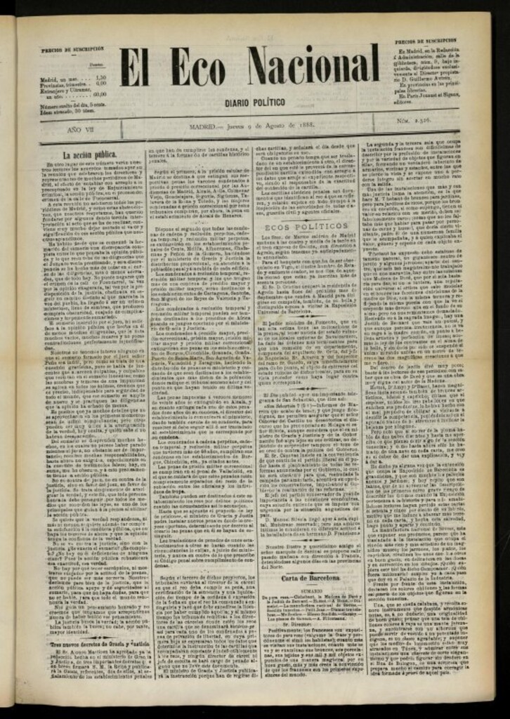 Miniatura de El Eco Nacional de 9 de agosto de 1888, nº 2326