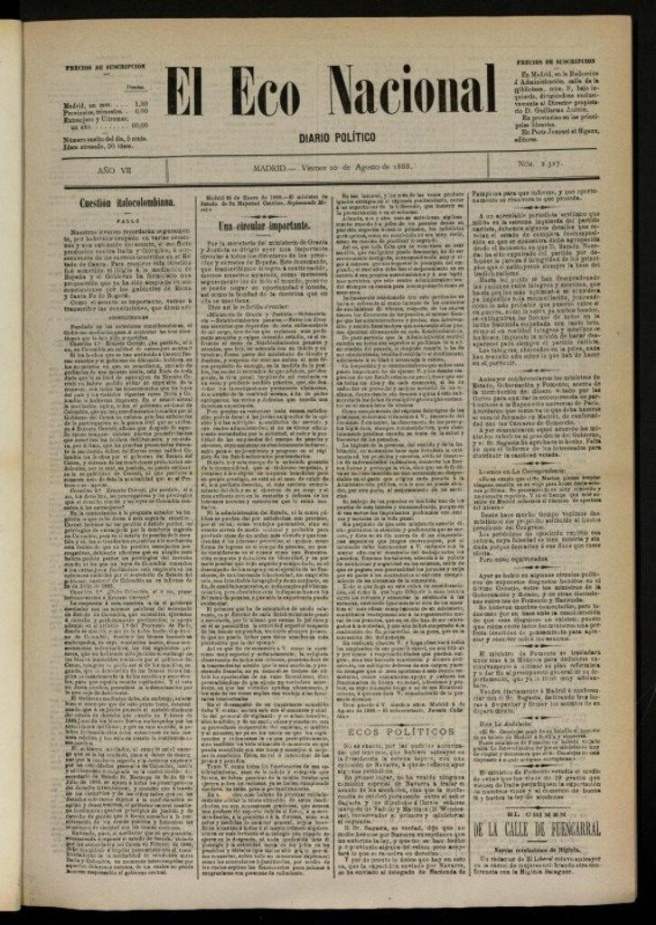 Miniatura de El Eco Nacional de 10 de agosto de 1888, nº 2327