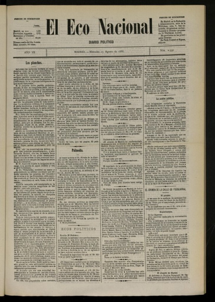 Miniatura de El Eco Nacional de 15 de agosto de 1888, nº 2330