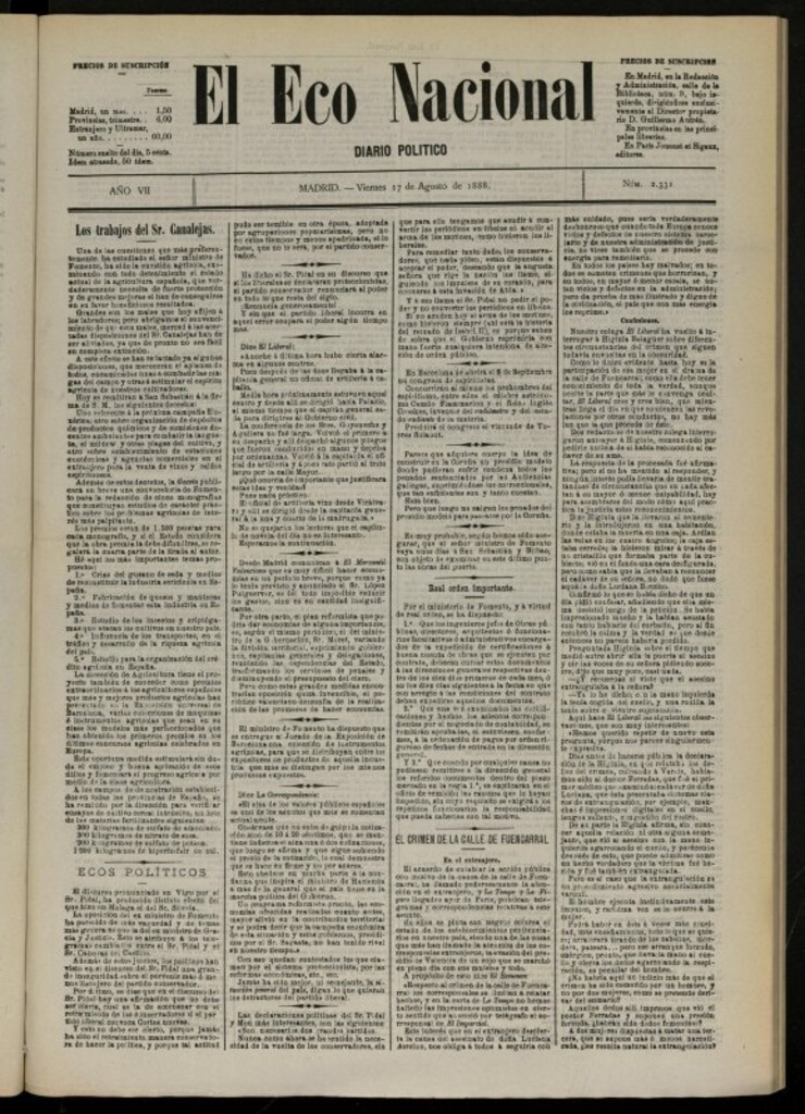 Miniatura de El Eco Nacional de 17 de agosto de 1888, nº 2331