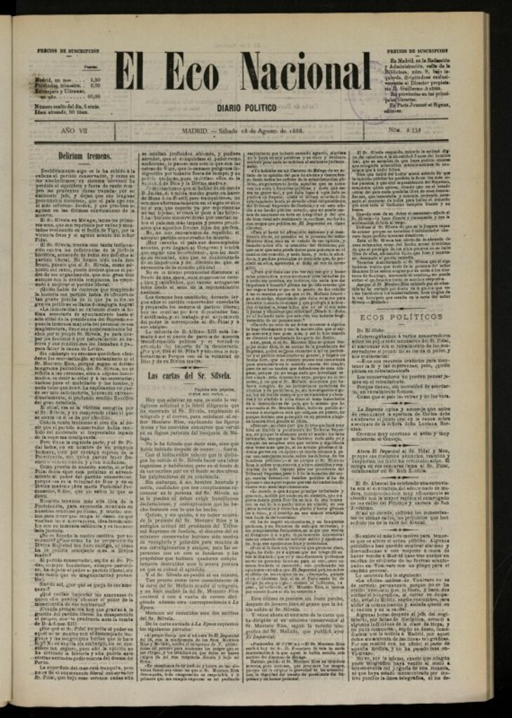 Miniatura de El Eco Nacional de 18 de agosto de 1888, nº 2332
