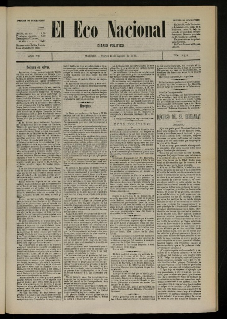 Miniatura de El Eco Nacional de 21 de agosto de 1888, nº 2334