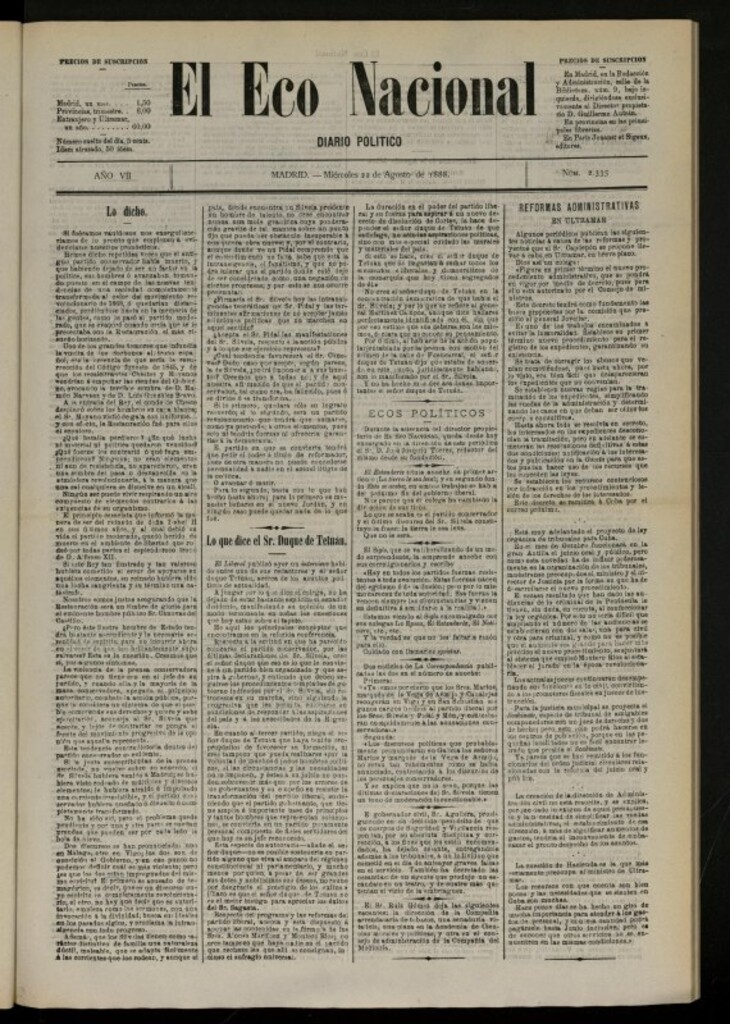 Miniatura de El Eco Nacional de 22 de agosto de 1888, nº 2335
