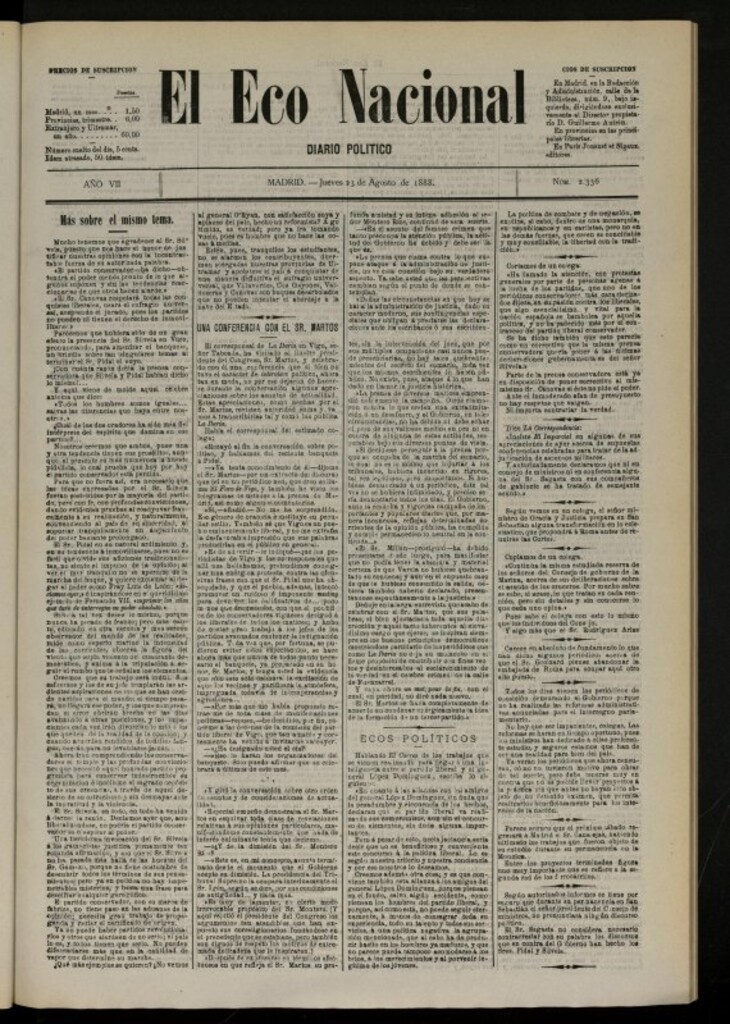 Miniatura de El Eco Nacional de 23 de agosto de 1888, nº 2336