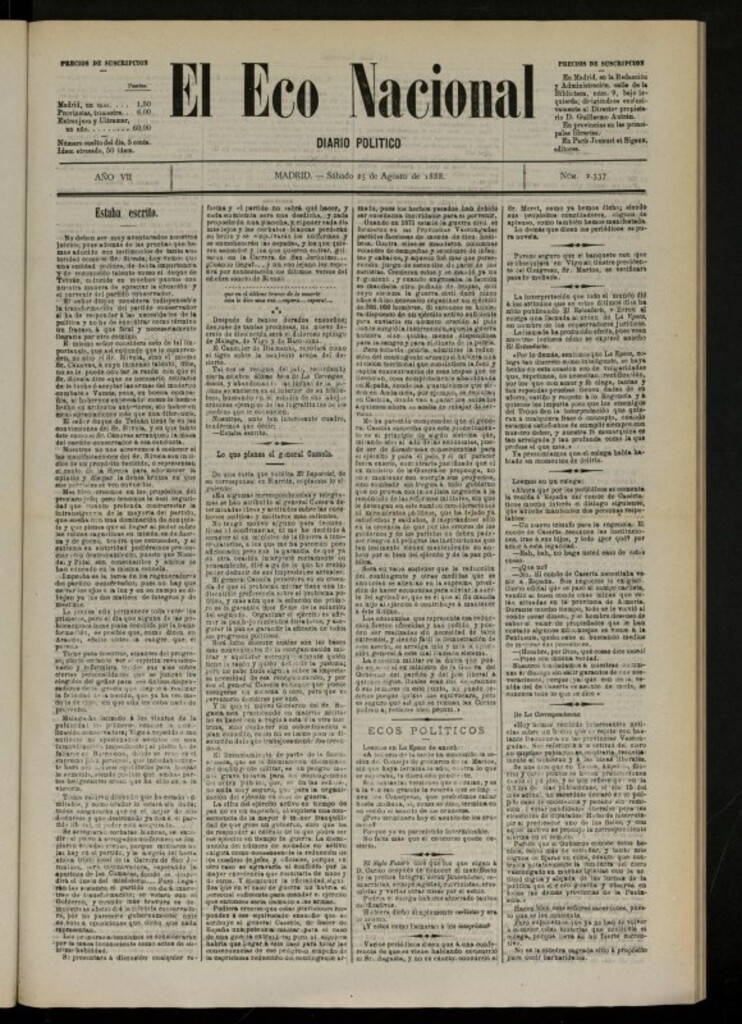 Miniatura de El Eco Nacional de 25 de agosto de 1888, nº 2337