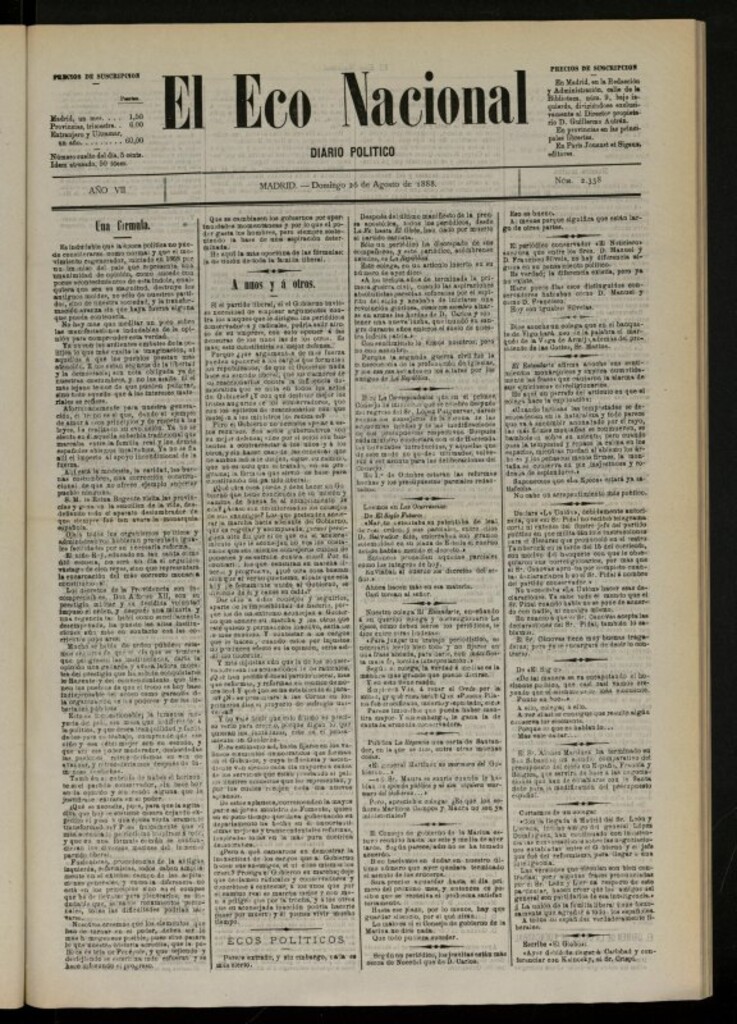 Miniatura de El Eco Nacional de 26 de agosto de 1888, nº 2338