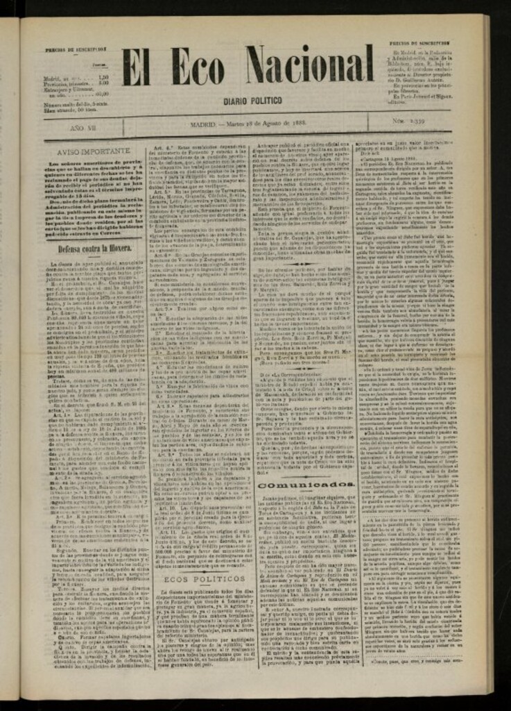Miniatura de El Eco Nacional de 28 de agosto de 1888, nº 2339