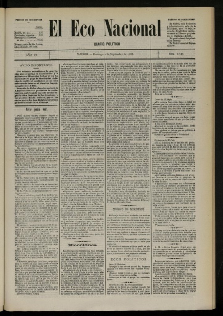 Miniatura de El Eco Nacional de 2 de septiembre de 1888, nº 2333 [sic]