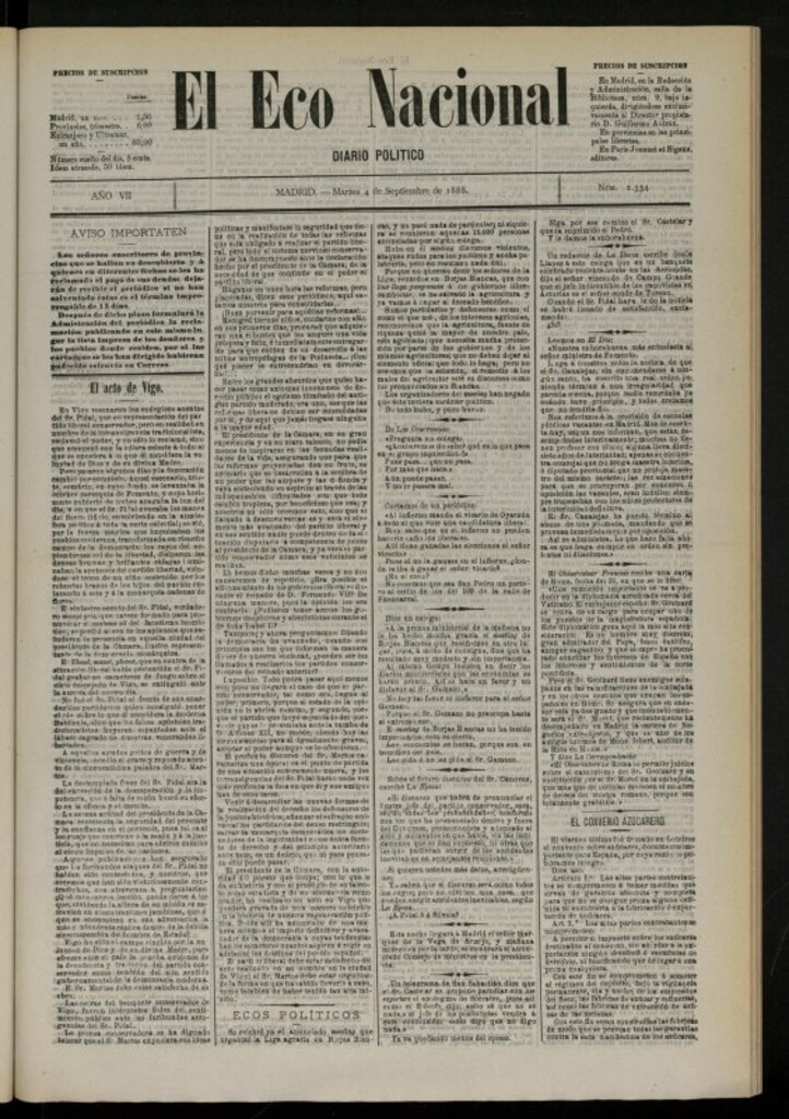 Miniatura de El Eco Nacional de 4 de septiembre de 1888, nº 2334 [sic]