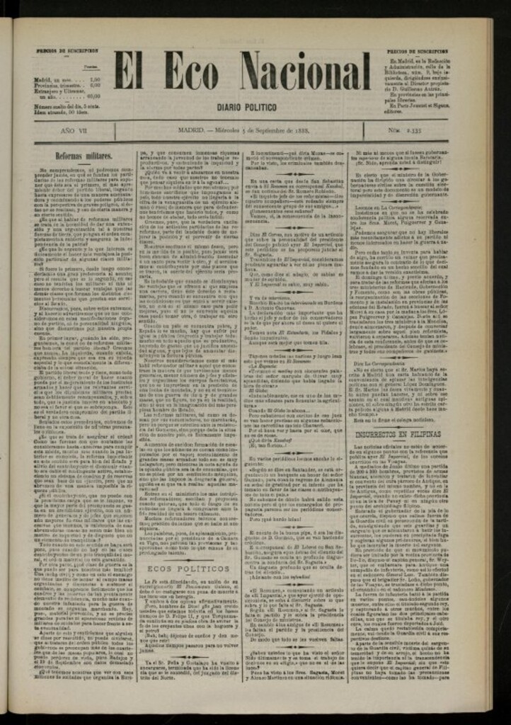 Miniatura de El Eco Nacional de 5 de septiembre de 1888, nº 2335 [sic]