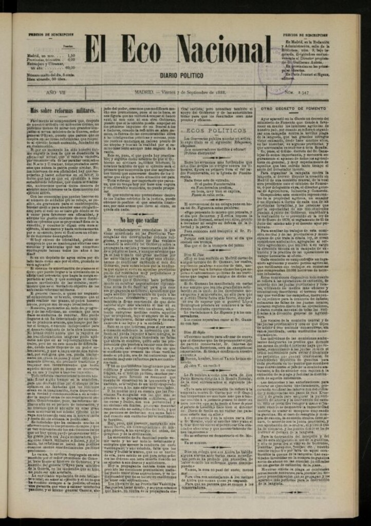 Miniatura de El Eco Nacional de 7 de septiembre de 1888, nº 2347