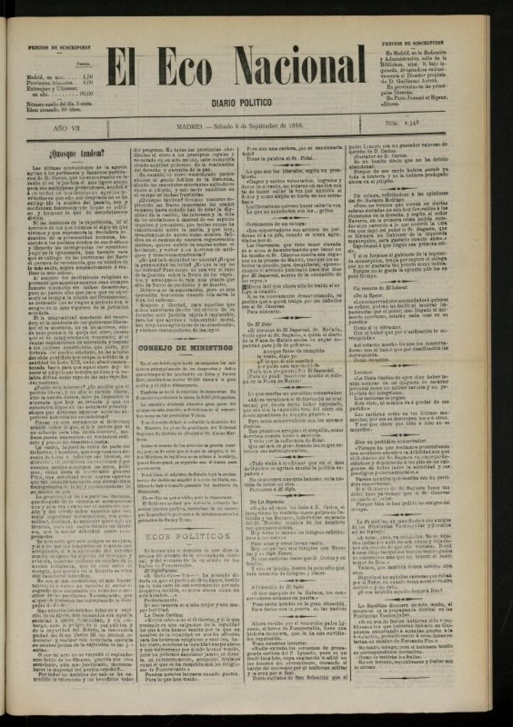 Miniatura de El Eco Nacional de 8 de septiembre de 1888, nº 2348