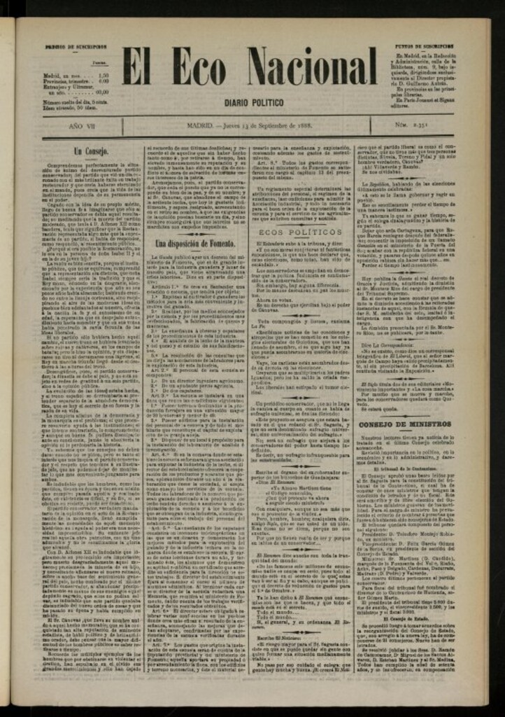 Miniatura de El Eco Nacional de 13 de septiembre de 1888, nº 2351