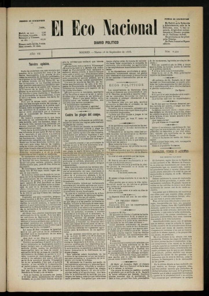 Miniatura de El Eco Nacional de 18 de septiembre de 1888, nº 2354