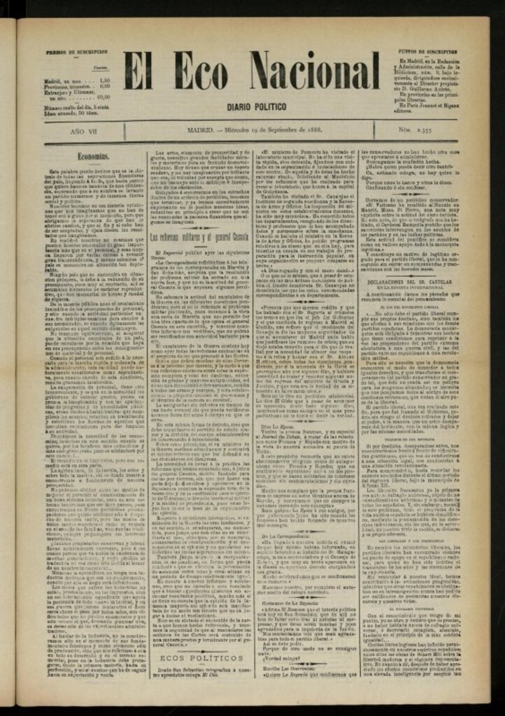 Miniatura de El Eco Nacional de 19 de septiembre de 1888, nº 2355