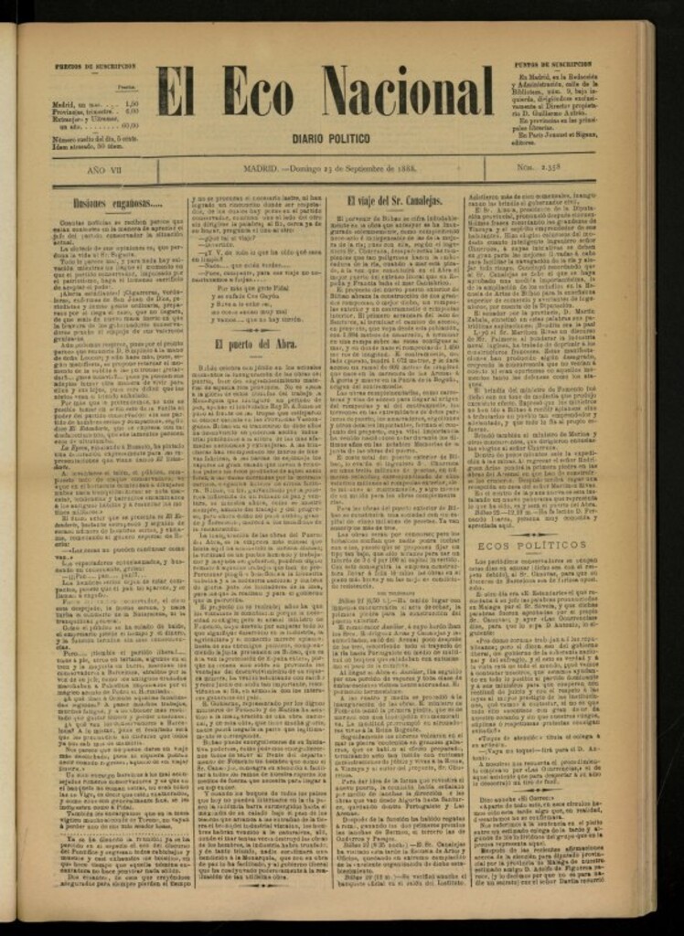 Miniatura de El Eco Nacional de 23 de septiembre de 1888, nº 2358