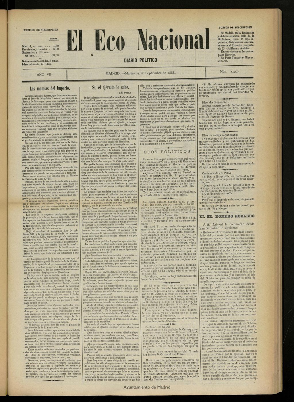Miniatura de El Eco Nacional de 25 de septiembre de 1888, nº 2359
