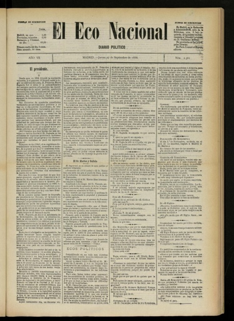 Miniatura de El Eco Nacional de 27 de septiembre de 1888, nº 2361