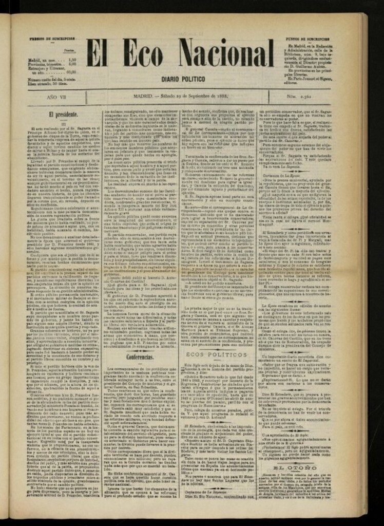 Miniatura de El Eco Nacional de 29 de septiembre de 1888, nº 2362