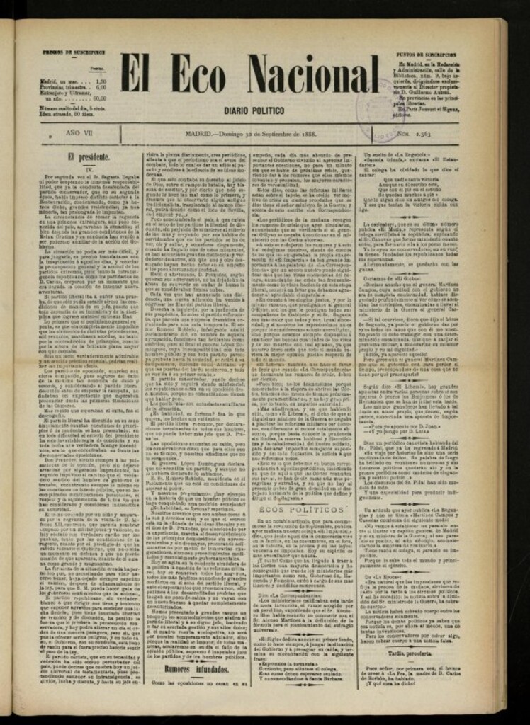 Miniatura de El Eco Nacional de 30 de septiembre de 1888, nº 2363