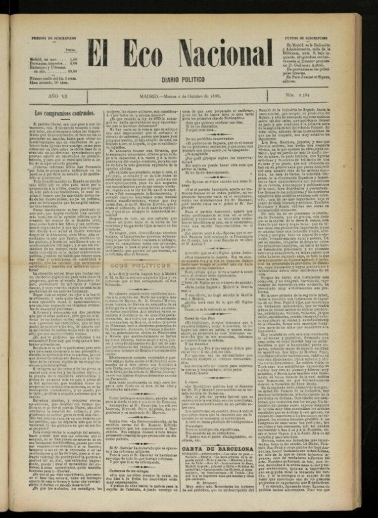 Miniatura de El Eco Nacional de 2 de octubre de 1888, nº 2364