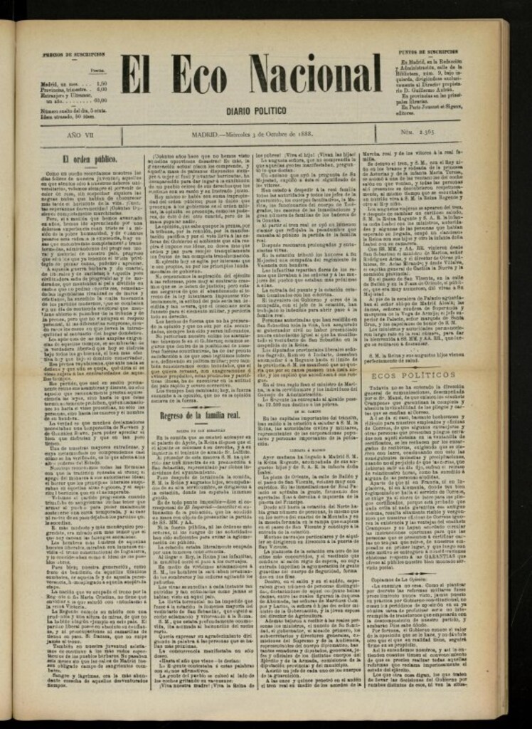Miniatura de El Eco Nacional de 3 de octubre de 1888, nº 2365