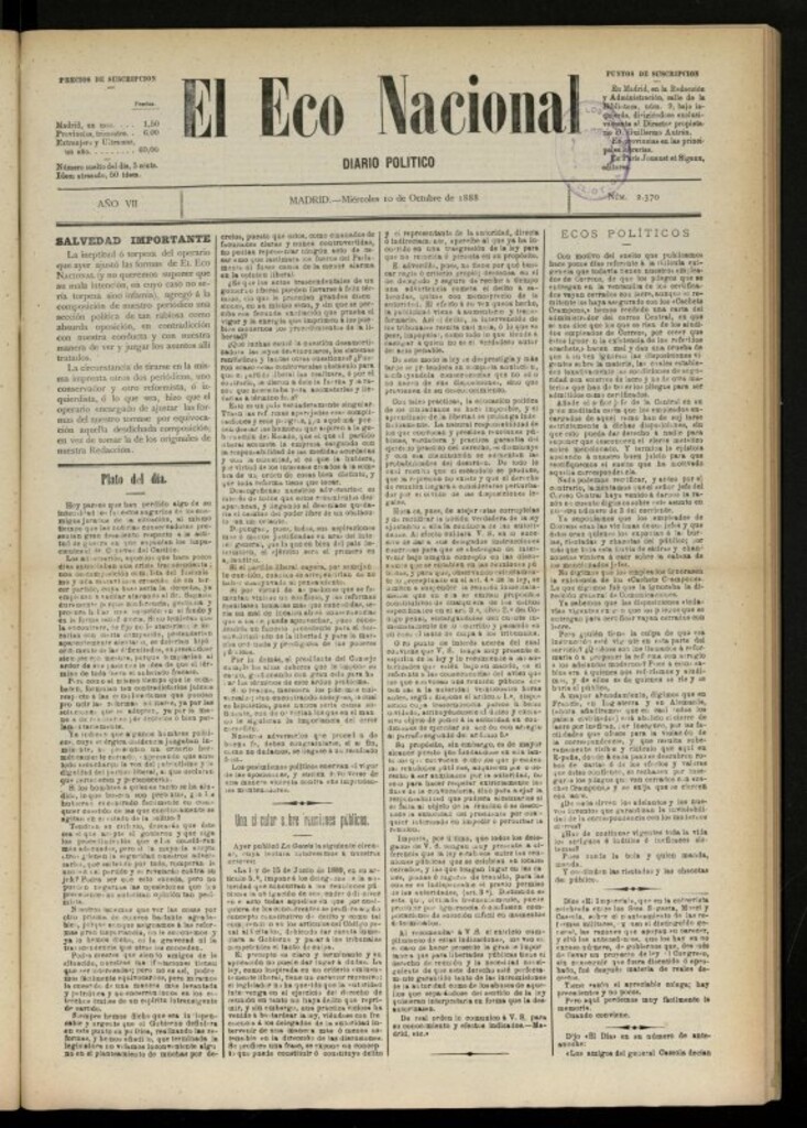 Miniatura de El Eco Nacional de 10 de octubre de 1888, nº 2370