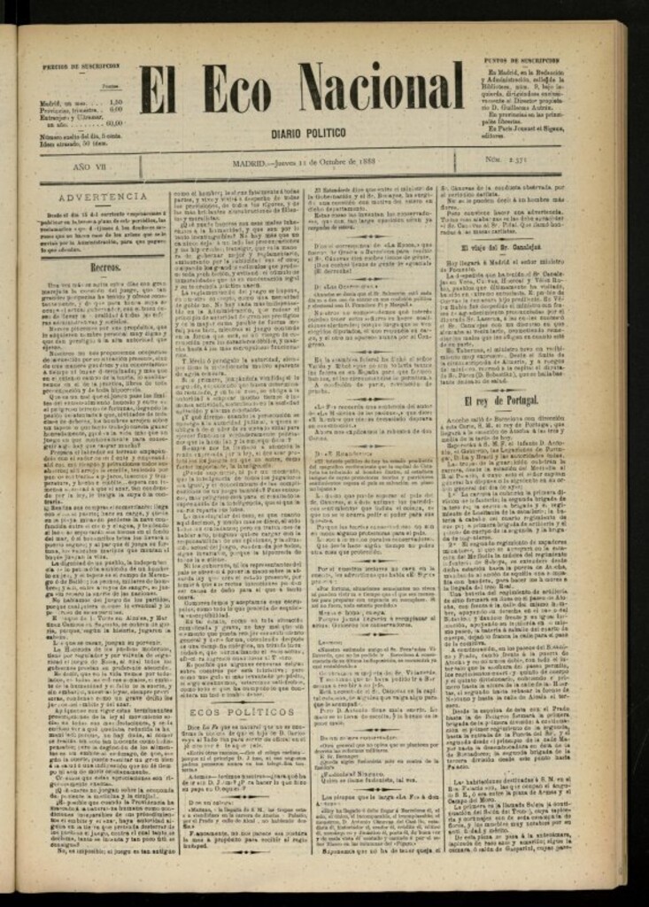 Miniatura de El Eco Nacional de 11 de octubre de 1888, nº 2371