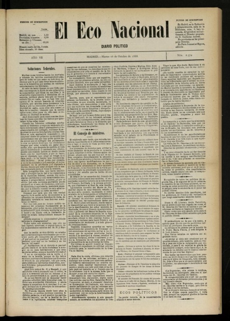 Miniatura de El Eco Nacional de 16 de octubre de 1888, nº 2374