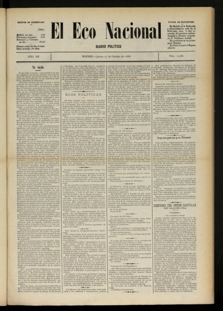 Miniatura de El Eco Nacional de 25 de octubre de 1888, nº 2380