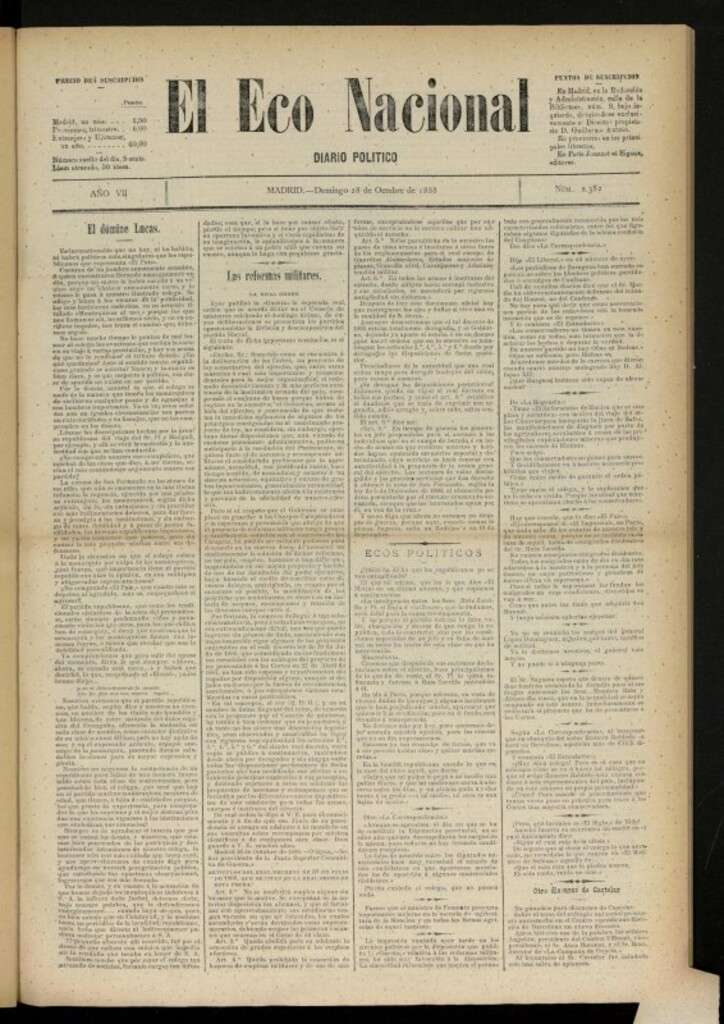 Miniatura de El Eco Nacional de 28 de octubre de 1888, nº 2382