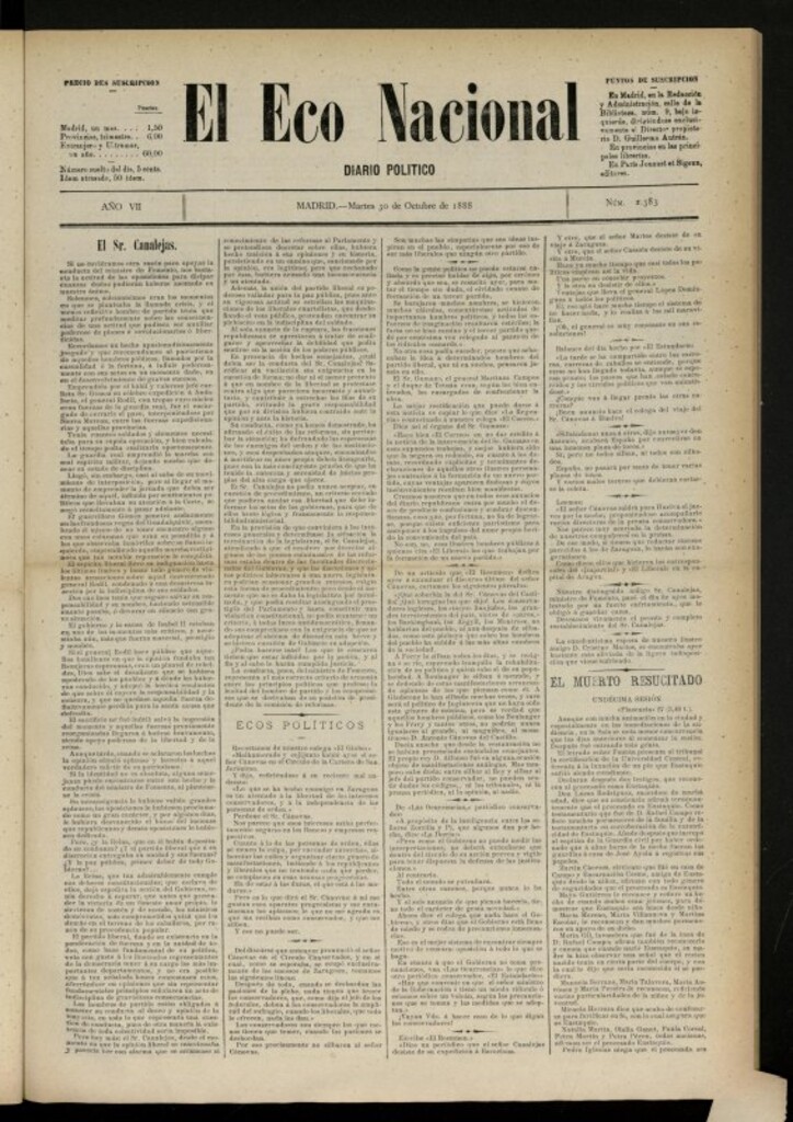 Miniatura de El Eco Nacional de 30 de octubre de 1888, nº 2383