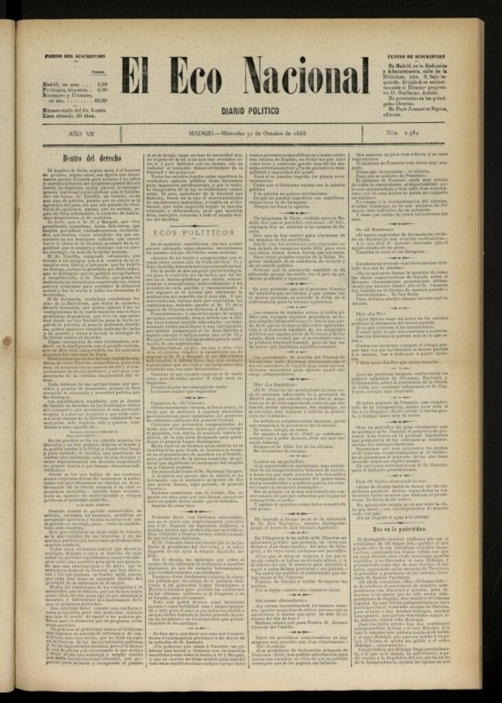 Miniatura de El Eco Nacional de 31 de octubre de 1888, nº 2384