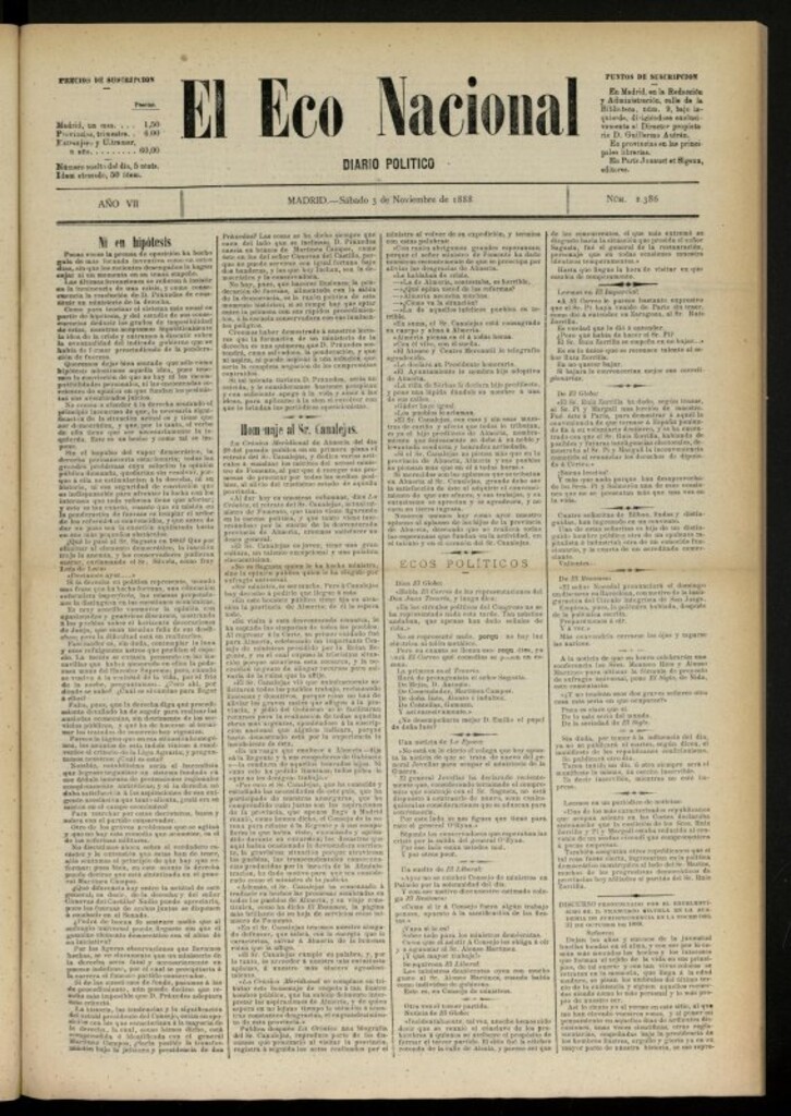 Miniatura de El Eco Nacional de 3 de noviembre de 1888, nº 2386