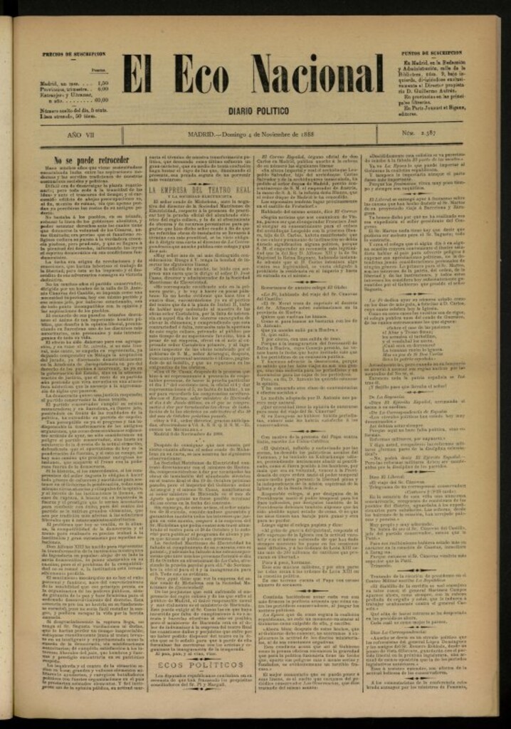 Miniatura de El Eco Nacional de 4 de noviembre de 1888, nº 2387
