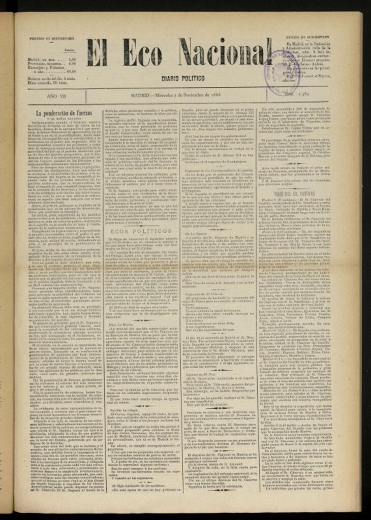 Miniatura de El Eco Nacional de 7 de noviembre de 1888, nº 2389