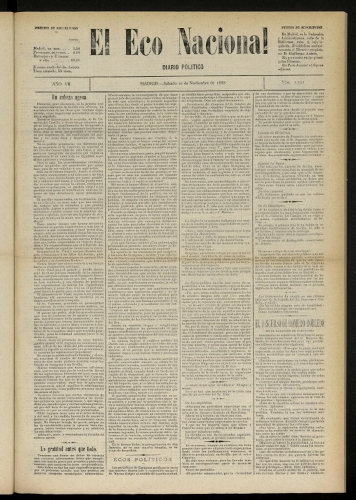 Miniatura de El Eco Nacional de 10 de noviembre de 1888, nº 2391