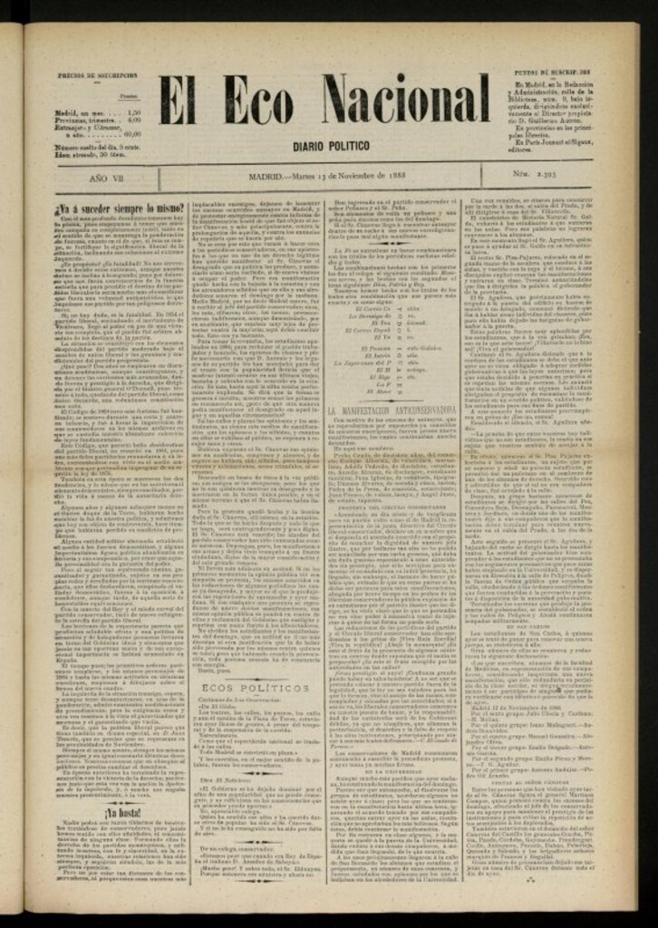 Miniatura de El Eco Nacional de 13 de noviembre de 1888, nº 2393