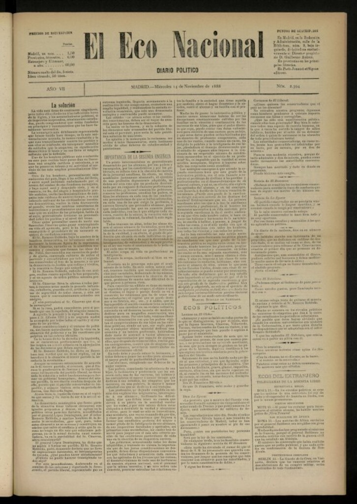 Miniatura de El Eco Nacional de 14 de noviembre de 1888, nº 2394