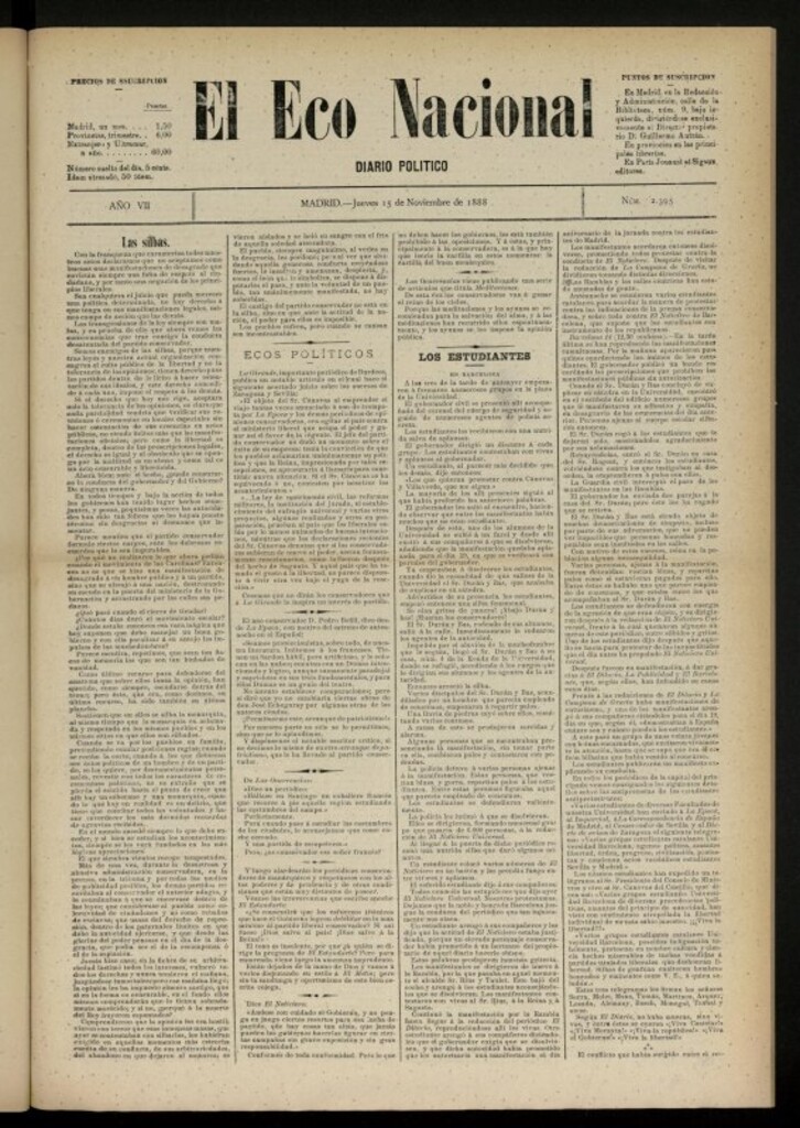 Miniatura de El Eco Nacional de 15 de noviembre de 1888, nº 2395