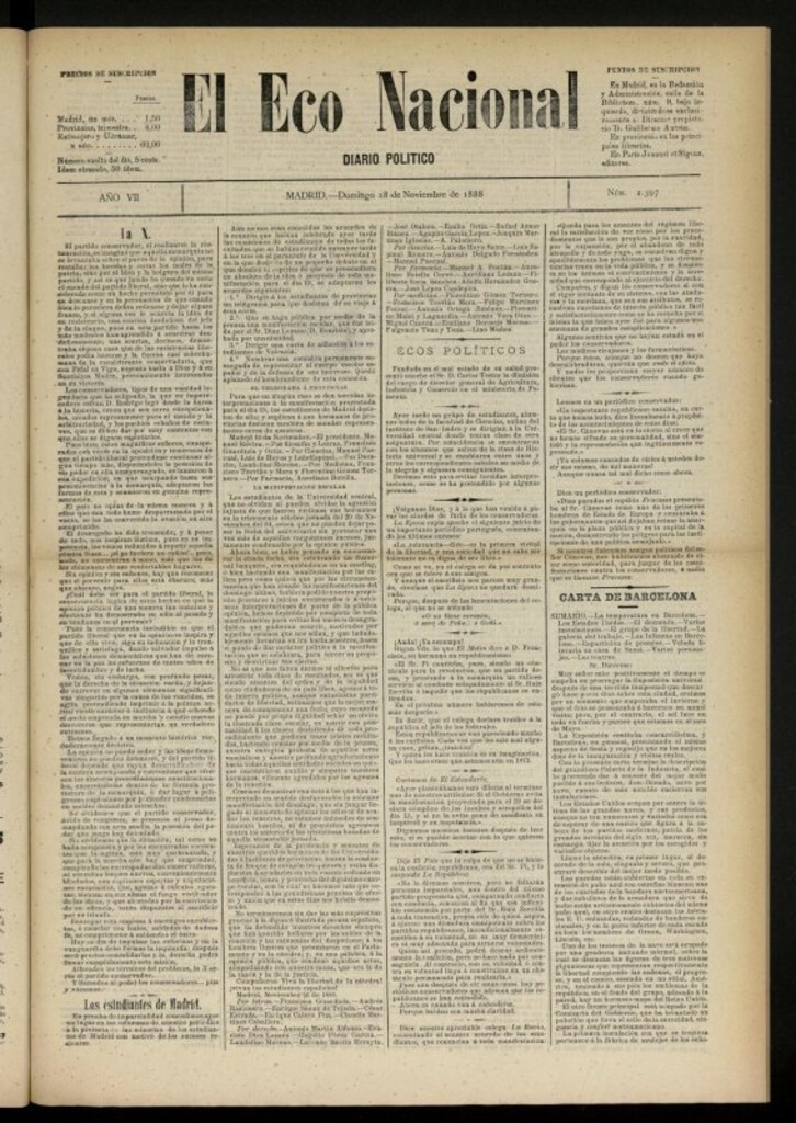 Miniatura de El Eco Nacional de 18 de noviembre de 1888, nº 2397