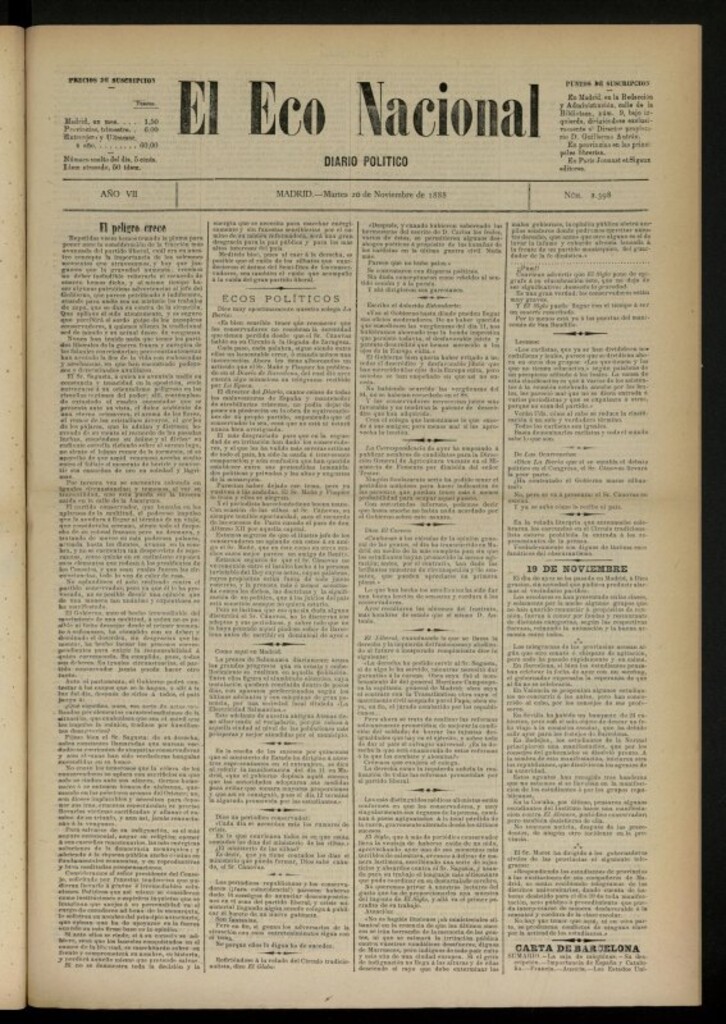 Miniatura de El Eco Nacional de 20 de noviembre de 1888, nº 2398